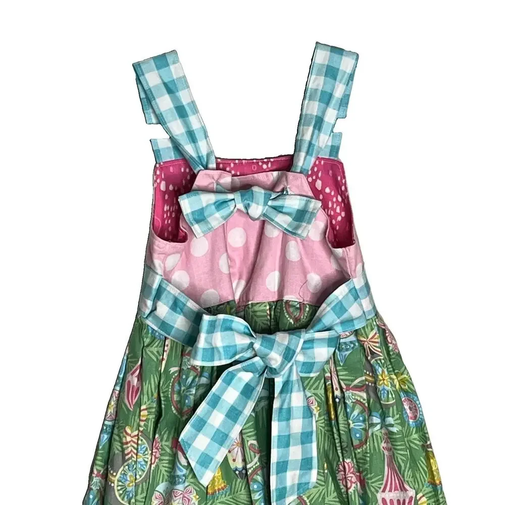 Handmade Girls Dress Jumper Sz 3-4 Pink Polka Dot Bodice Christmas Theme Skirt
